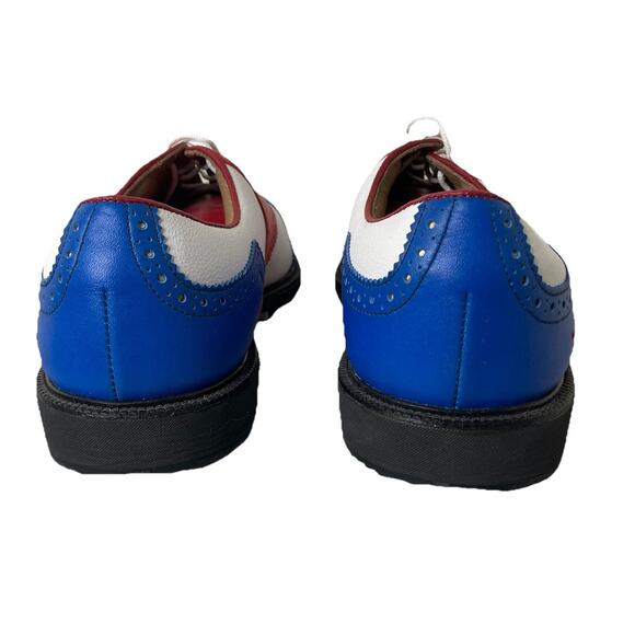 FootJoy My Joys Golf Shoes Cleats Red/White/Blue Signed by British Tom Lewis 9.5 main image 5